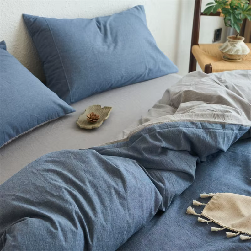 Ensemble de housse de couette en pur coton lavé, 3 pièces, housse de couette Breif, linge de lit ble