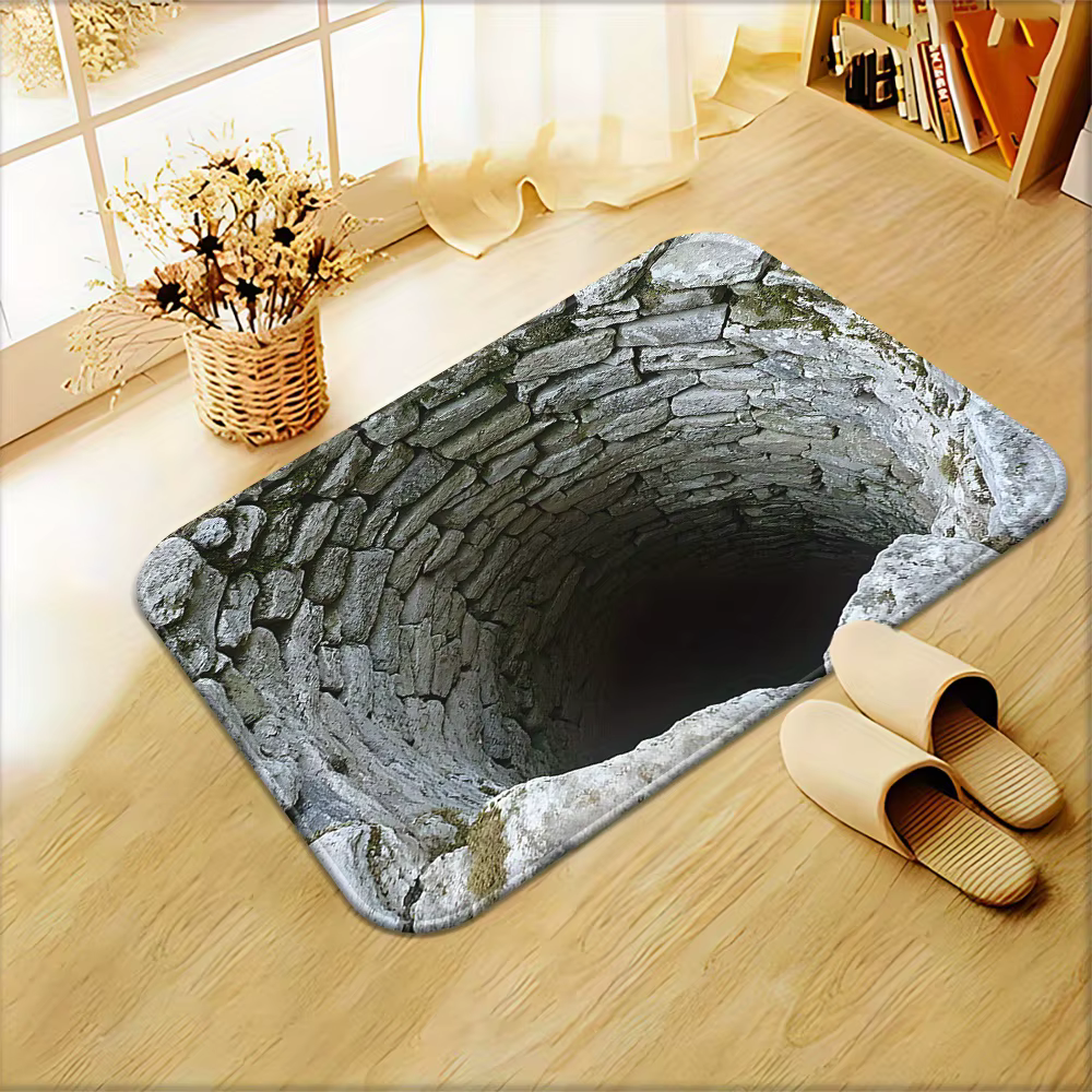 Tapis de sol avec motif plat visuel 3D pour puits d'eau construit en pierre, pour porte de salle de 