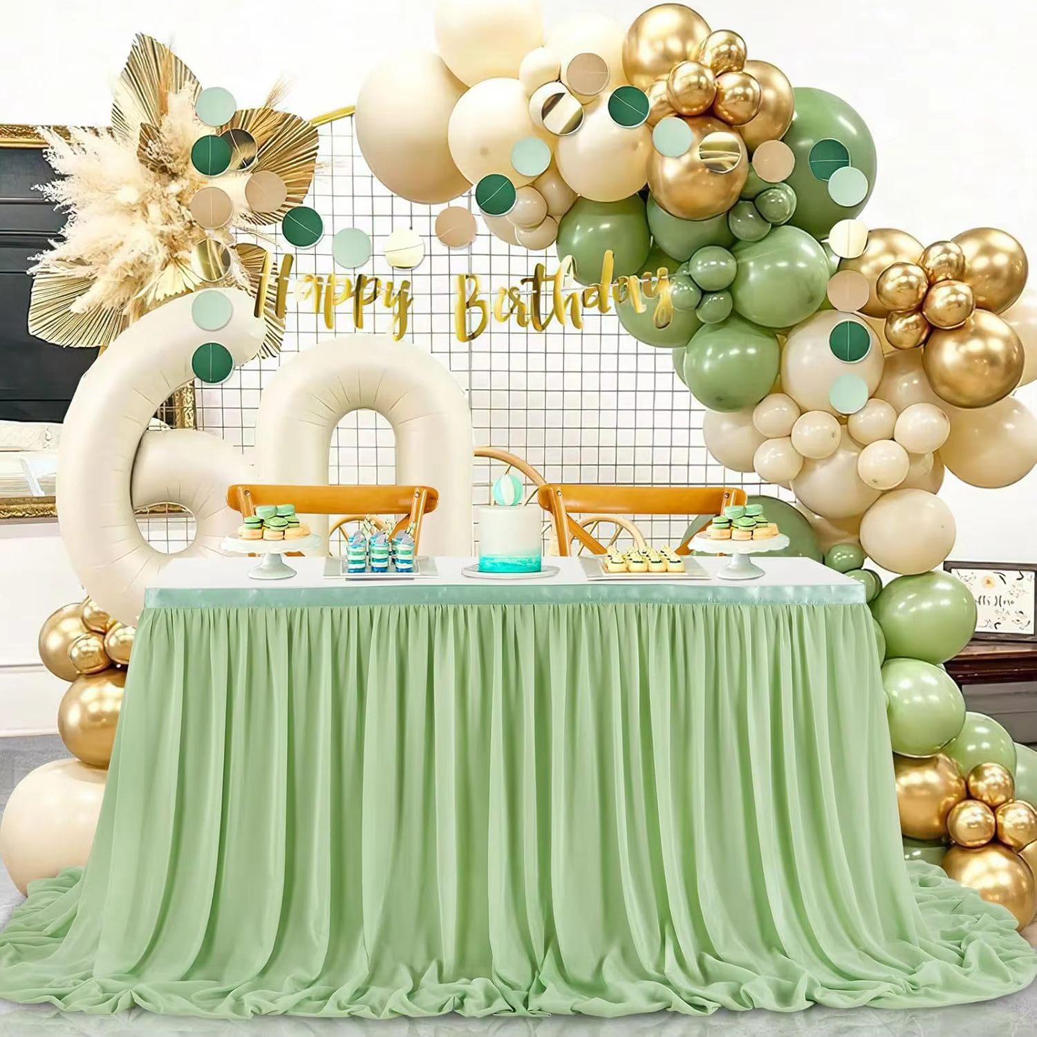 Jupe de Table Vert Sauge pour ixd'Anniversaire, Nappe Plissée pour Dessert, Couverture pour Mariage,