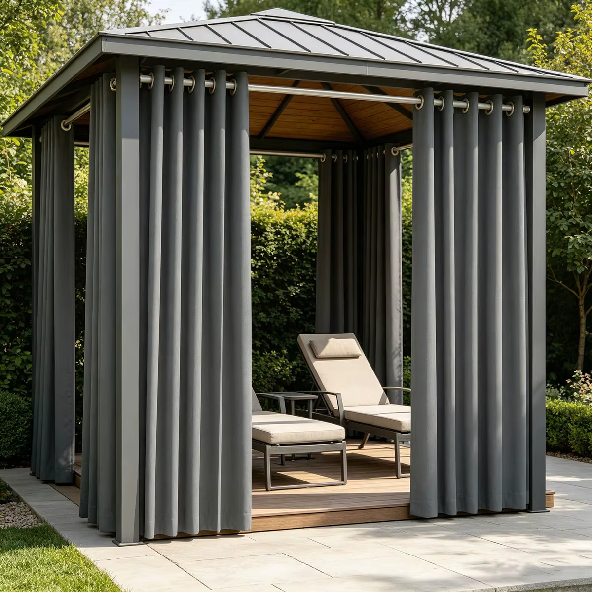 2 rideaux de patio extérieurs gris, style minimaliste et durable, imperméables, résistants aux UV et