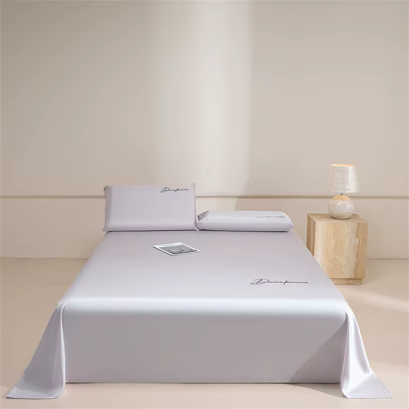 Drap de lit en Lyocell pur, luxe, 100% Lyocell d'eucalyptus, draps plats brodés, doux et soyeux, lin