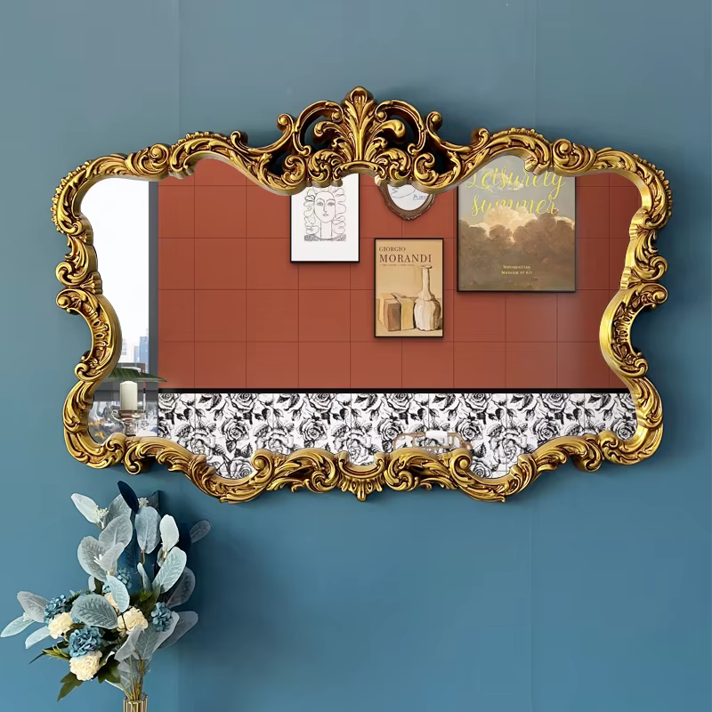 Miroir De maquillage De luxe nordique mural esthétique salle De bains or miroir De maquillage Vintag