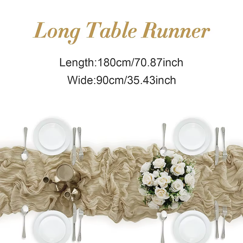 Chemins de table en polyester bohème, étamine plissée, chemin de table atmosphérique, salle à manger