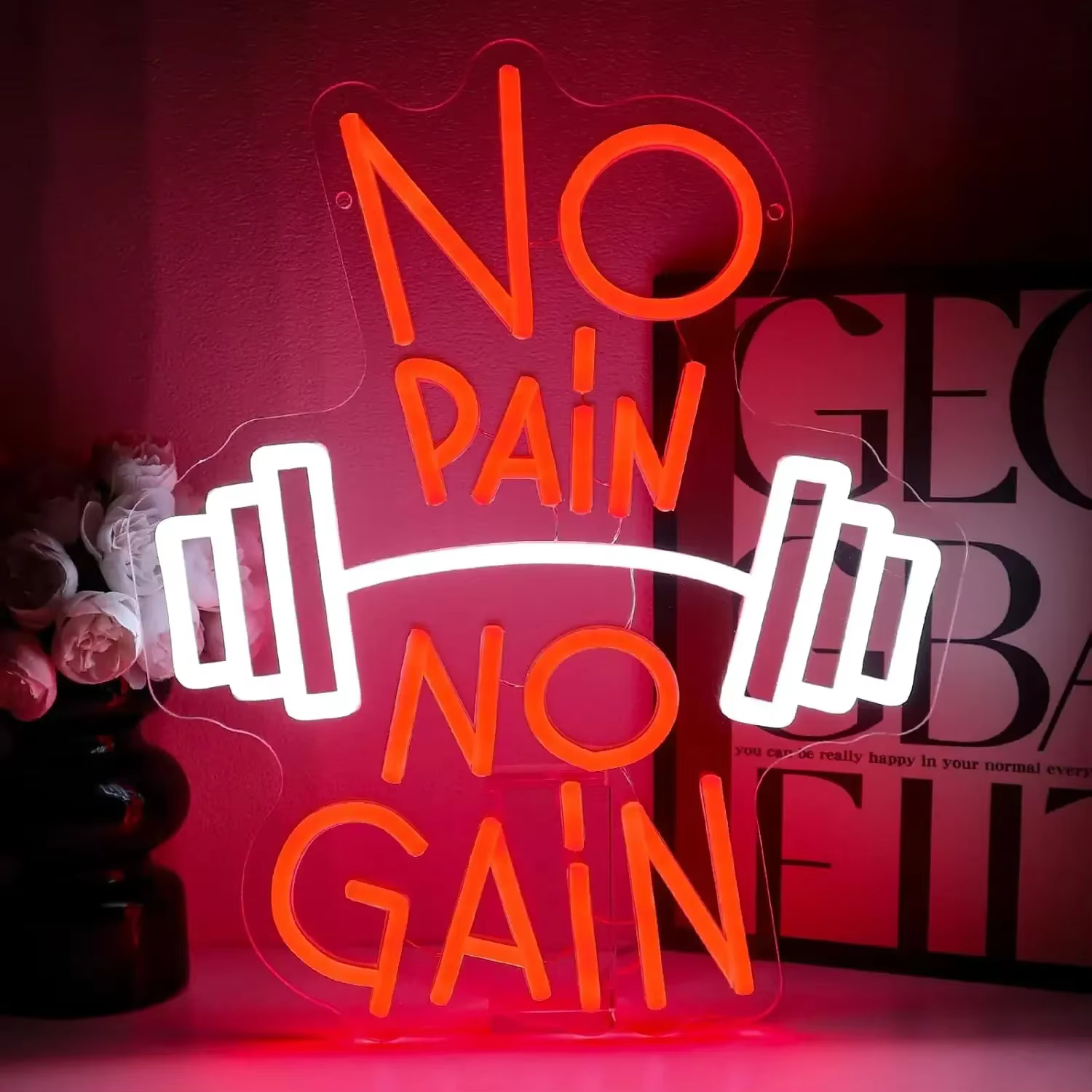 Enseigne au néon sans douleur et sans Gain, lumière murale de motivation pour salle de sport, décora
