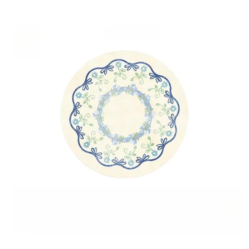 Tapis rond de style français pour la décoration de chambre à coucher, tapis épais et moelleux pour l