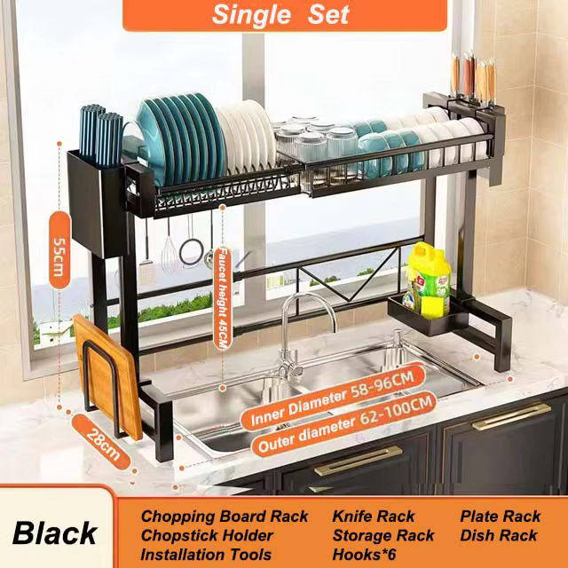 Étagère de rangement de cuisine au-dessus de l'évier, bol extensible, proximité ining T1, couteau à 