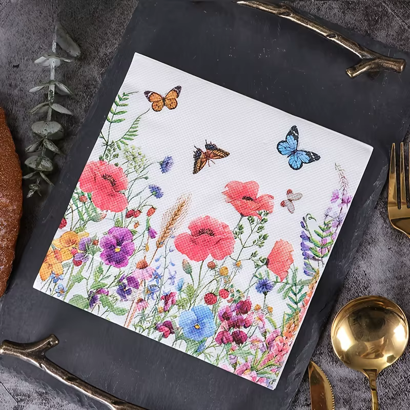 Ensemble de 20 serviettes papillon printanières, adaptées aux mouchoirs de couleurs variées pour la 