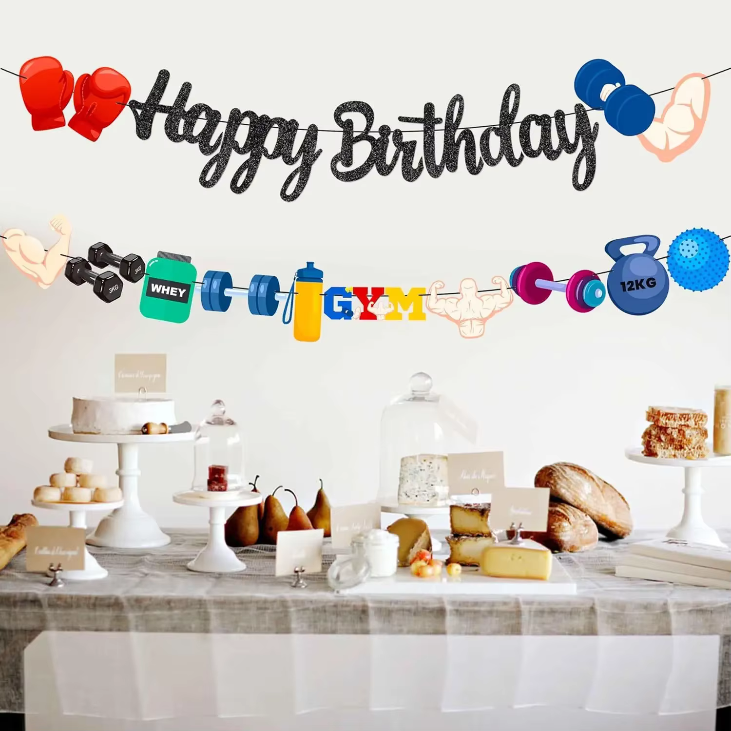 Banderole de joyeux anniversaire sur le thème de la salle de sport pour fille et garçon, guirxiété m