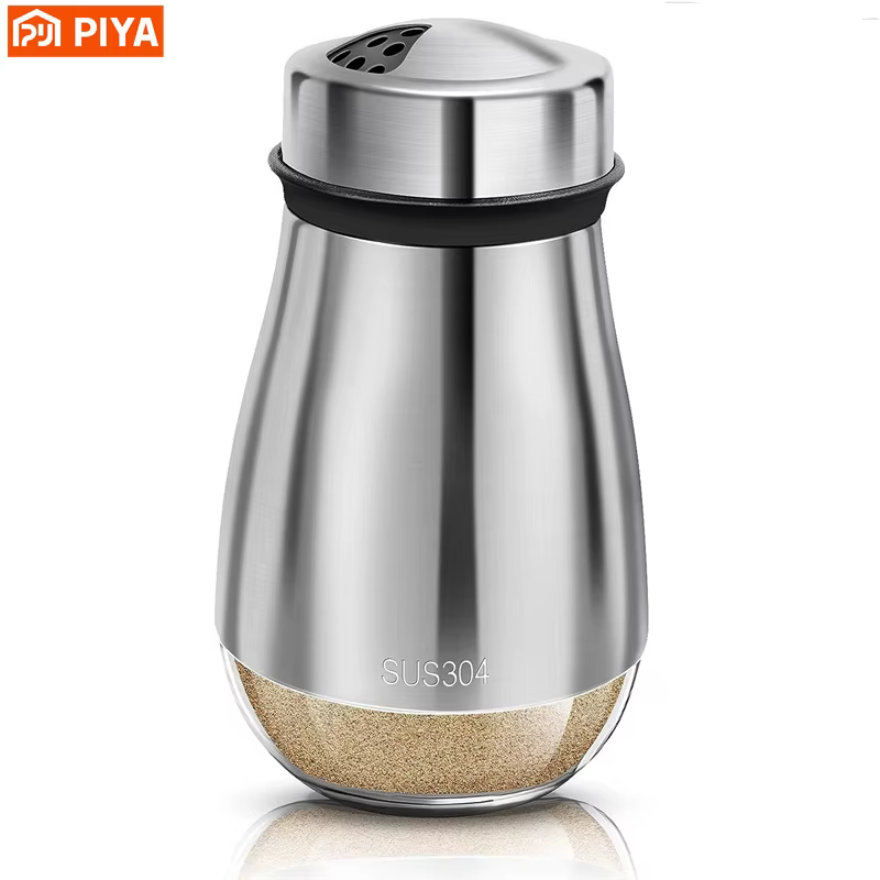 Shaker d'assaisonnement de sel et de poivre à fond en verre en acier inoxydable, distributeur d'épic