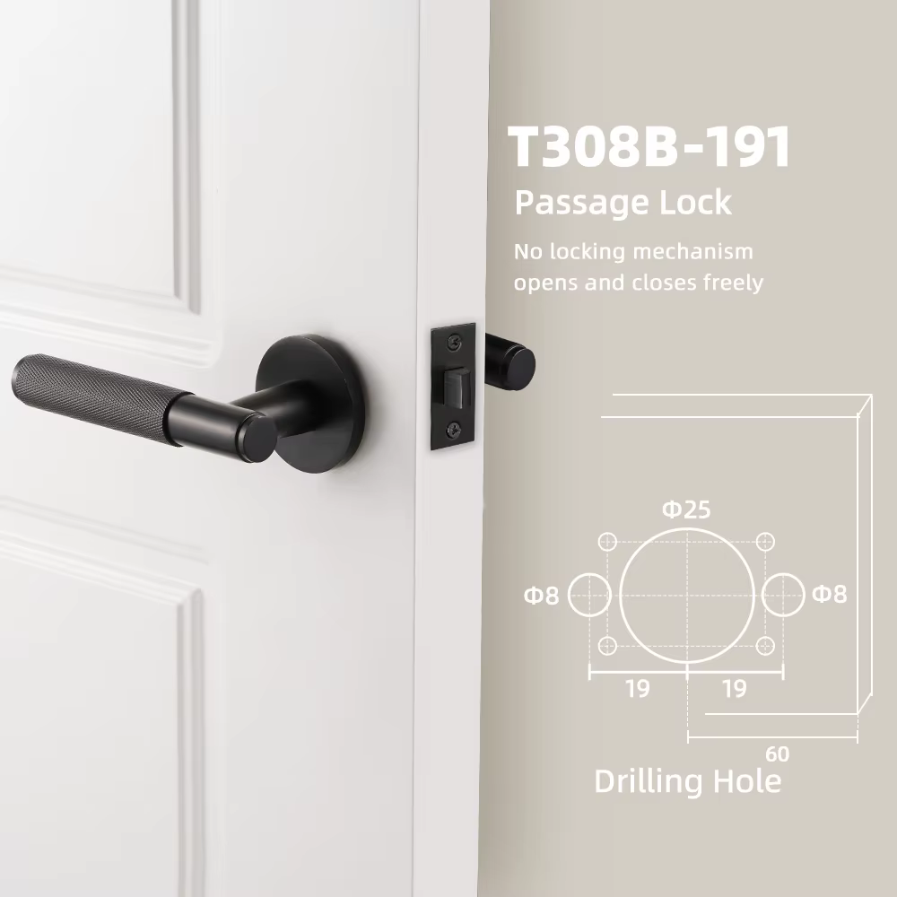 Serrure de porte en laiton noir Dooroom, serrure de passage factice à molette, serrure de confidenti