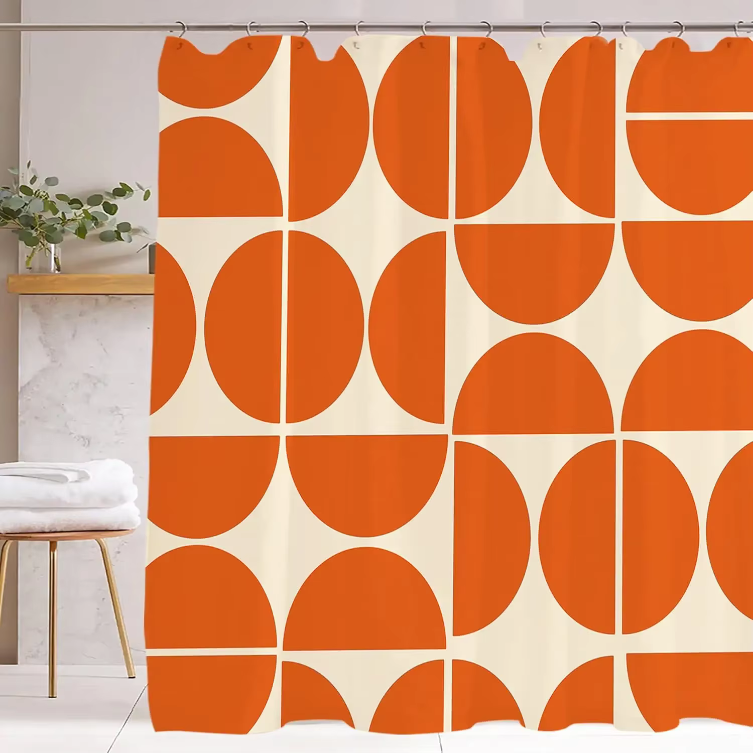 Rideau de douche médiéval Orange, décoration de salle de bain, rideau de douche d'art géométrique ab