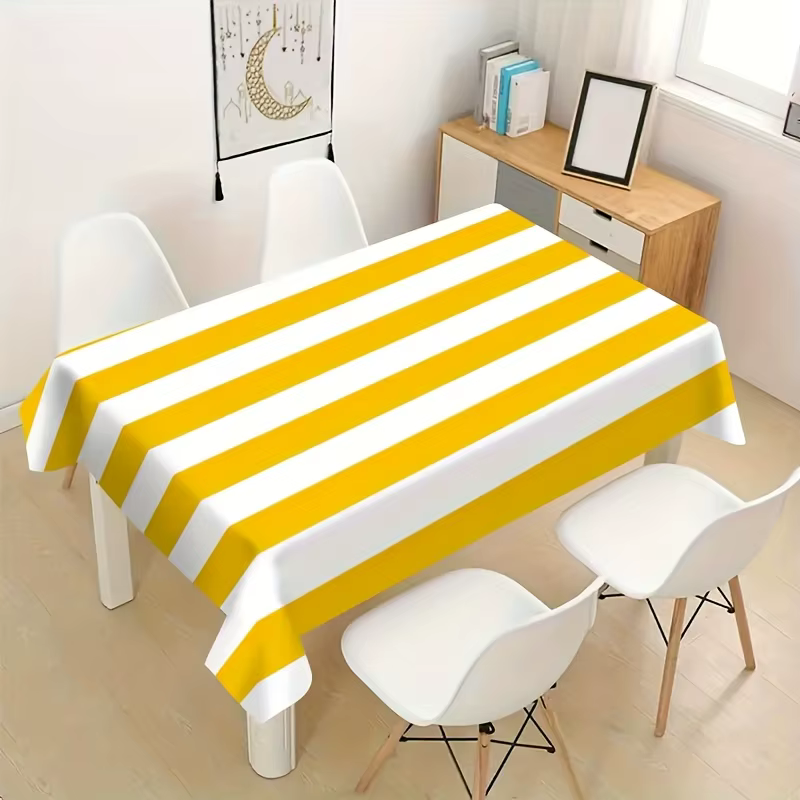 Nappe rayée 1 pièce – Rayures verticales jaunes et blanches, nappe rectangulaire en polyester pour t