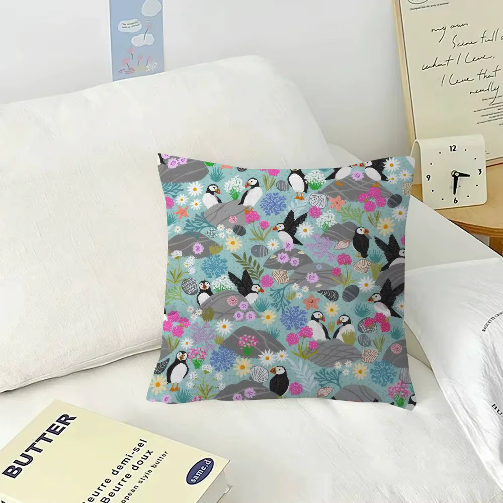 Housse de coussin 45x45cm, motif dessin animé p-p-Puffin Rock, pour la maison, le bureau, la chambre