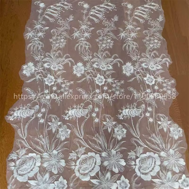 2025 nouveau tissu en dentelle brodé grandes fleurs, robe de mariée, voile de mariée bricolage coutu