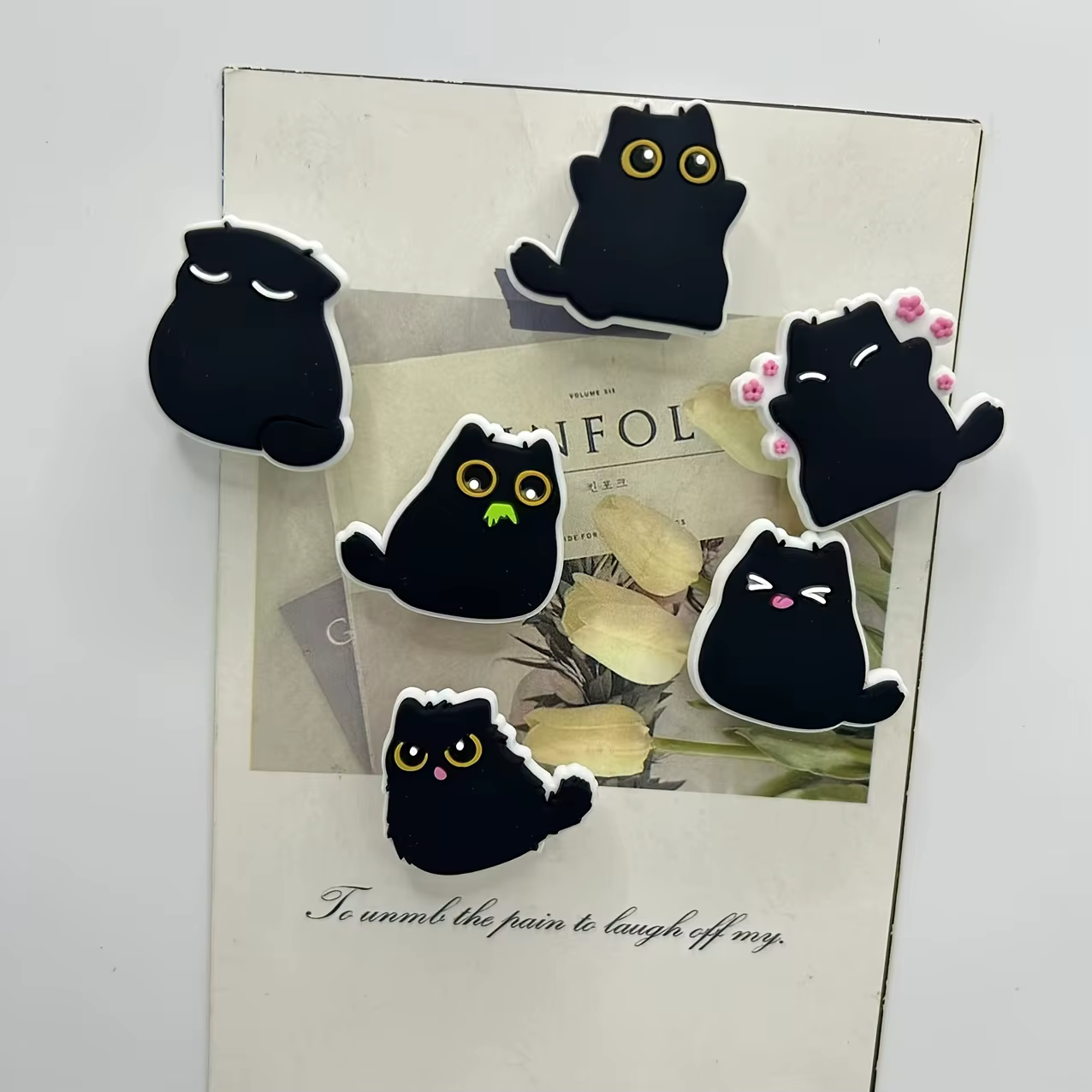 6 aimants de réfrigérateur chat noir dodu kawaii, résine plastique décorative, multi-usages pour la 