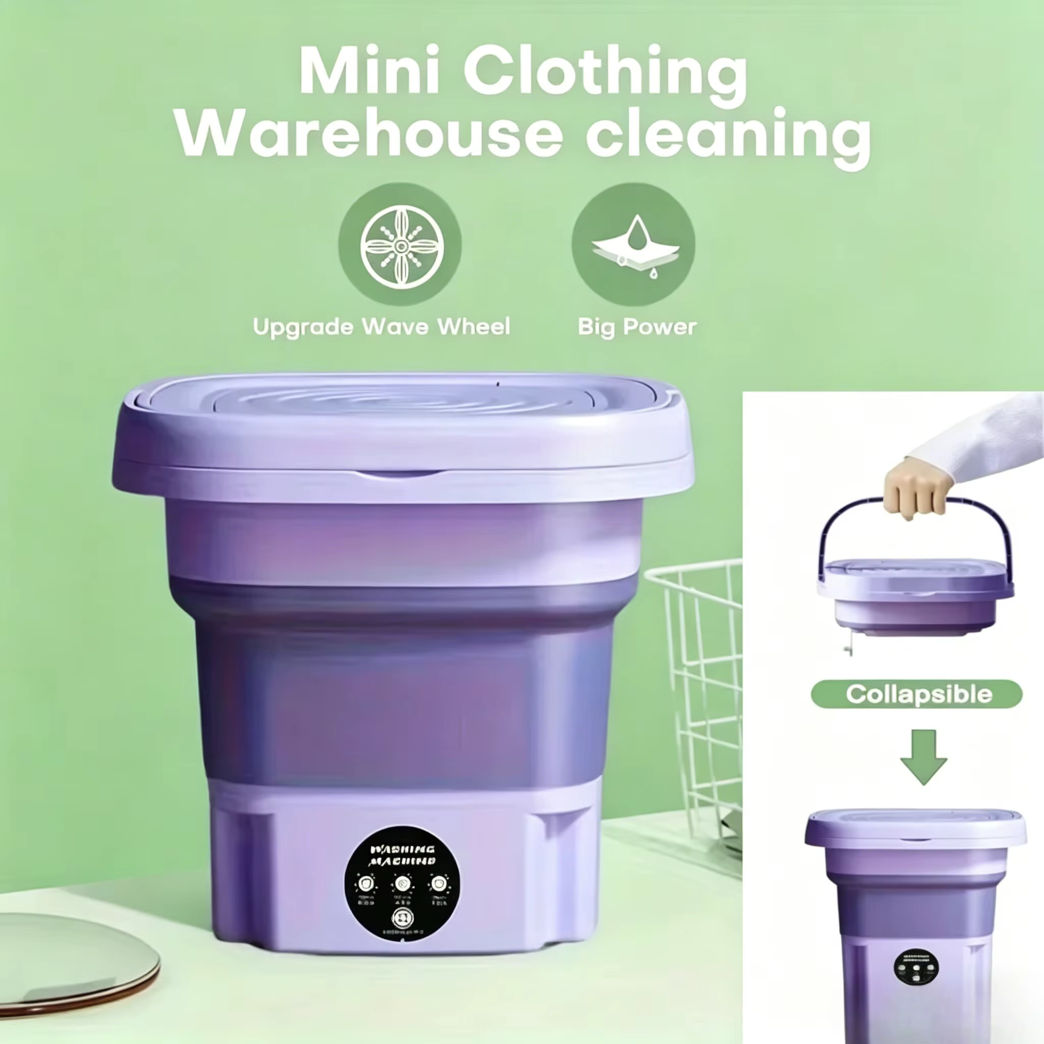 Mini Lave-linge Portable Pliable 8L avec Essoreuse Multifonctionnel pour Sous-vêtements, Chaussettes