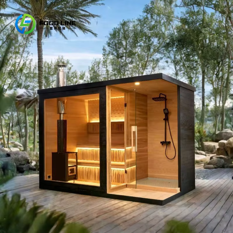 Nouvelle salle de sauna extérieure personnalisable de grande taille, pavillon lounge, bain à remous 