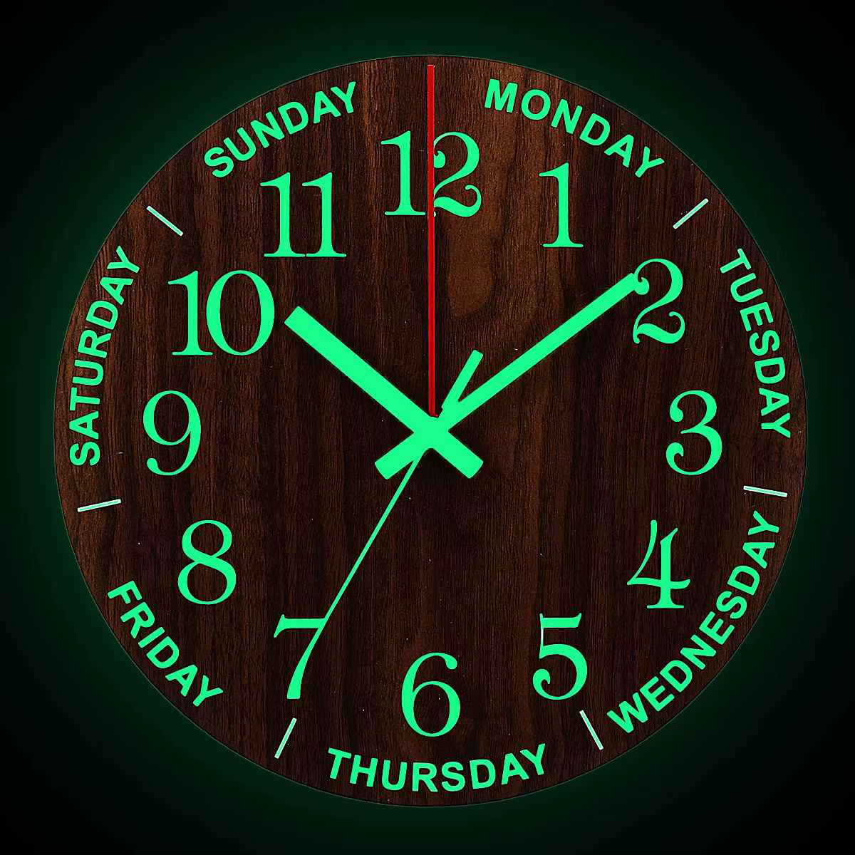 Horloge murale lumineuse 12 pouces en bois, silencieuse, sans tic-tac, pour cuisine, avec veilleuses