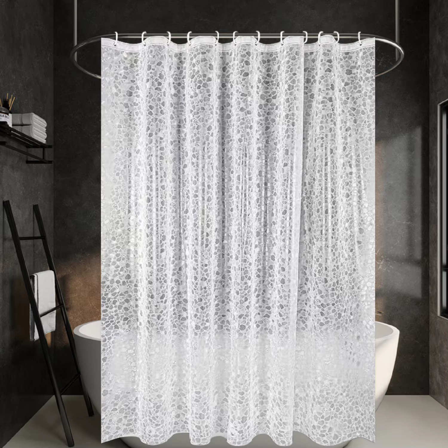 Rideau de douche à motif de galets en pierre concassée, effet 3D, semi-transparent, imperméable, déc