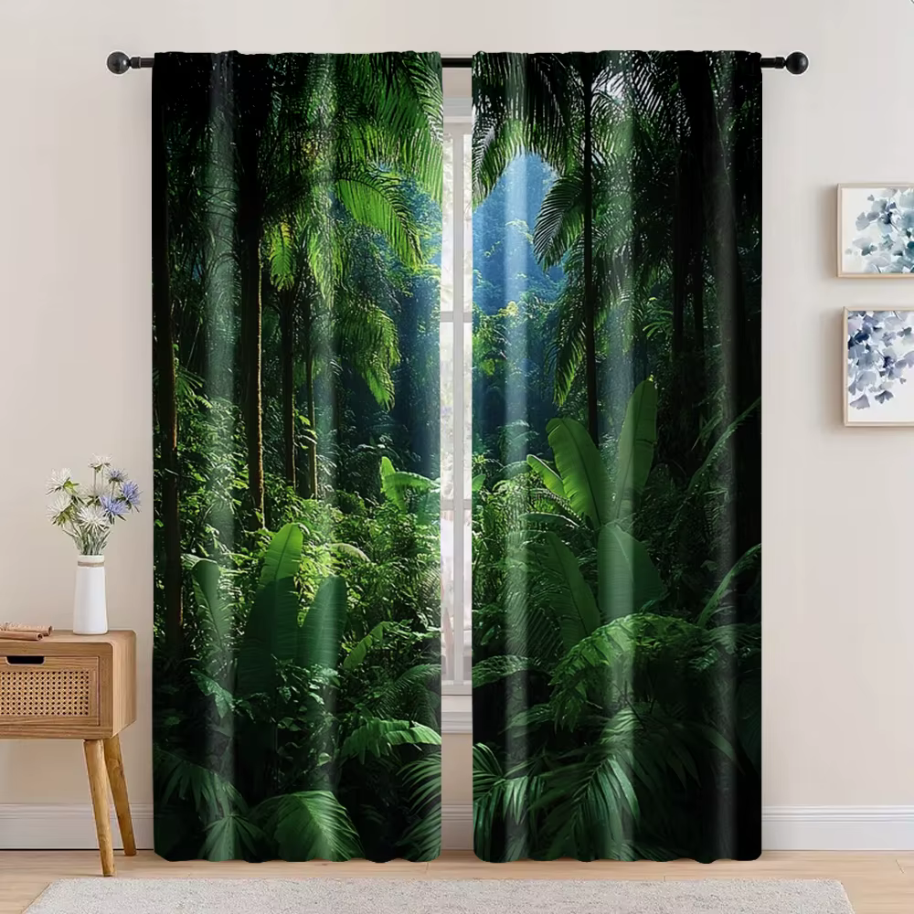 Rideaux Mystère Forêt Tropicale, Jungle, Forêt, Arbres, Paysage Naturel, 100% Polyester, Sans Électr