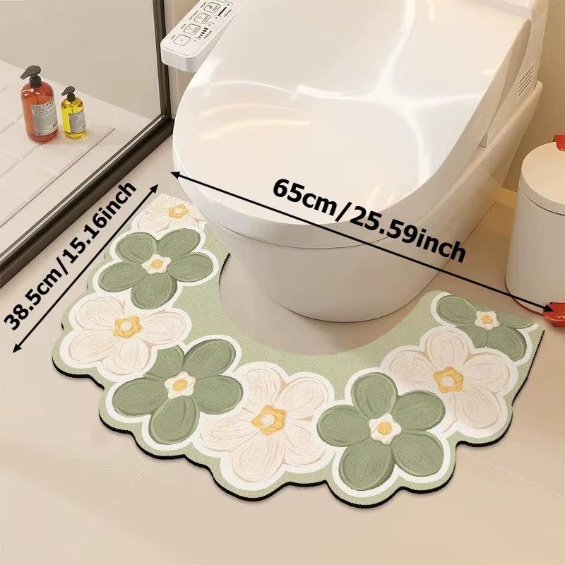 Nouveau tapis de toilette vintage à motif floral en diatomite, super absorbant, en forme de U, avec 