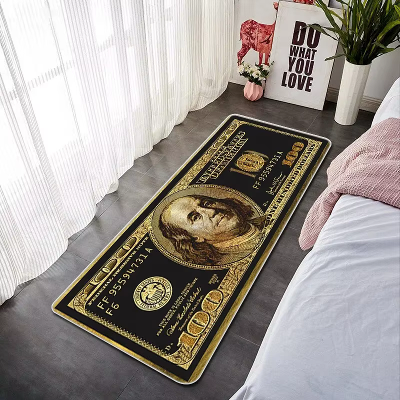 Tapis de sol long antidérapant noir et or de luxe, motif billet de 100 dollars, moderne, style Hip H