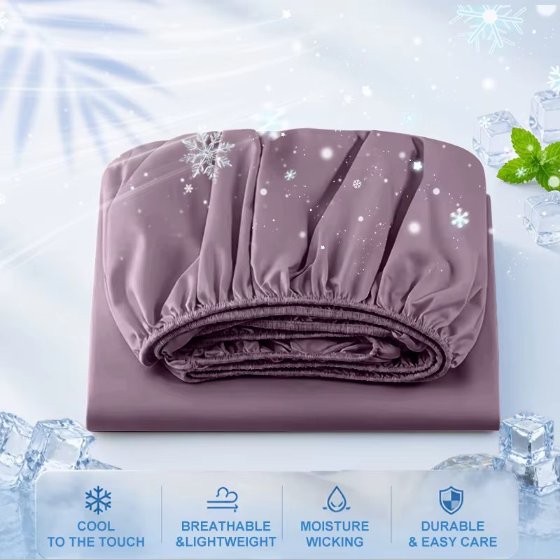 Drap-housse rafraîchissant d'été en tissu respirant avec bande élastique, couleur unie, drap-housse 