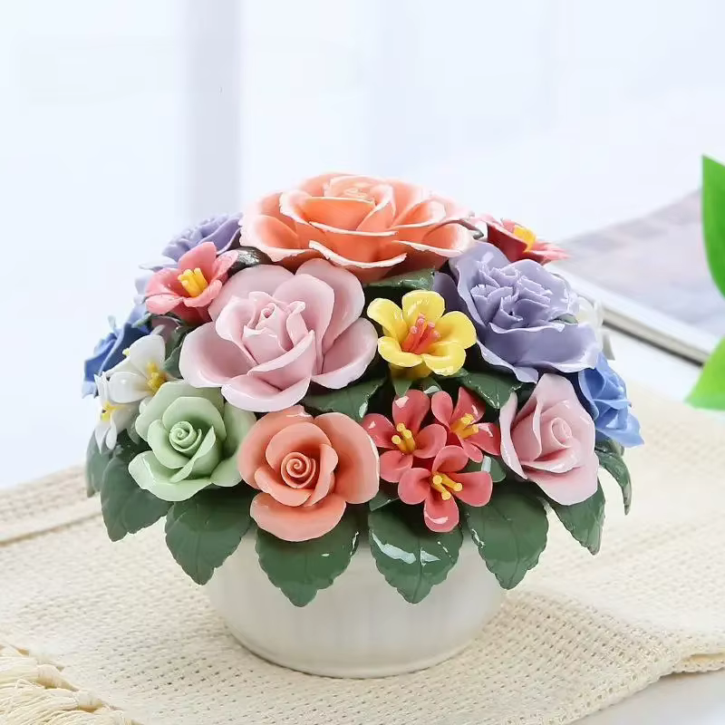 Mini panier de fleurs en céramique fait à la main, ornements de simulation Kawaii, décor à la maison