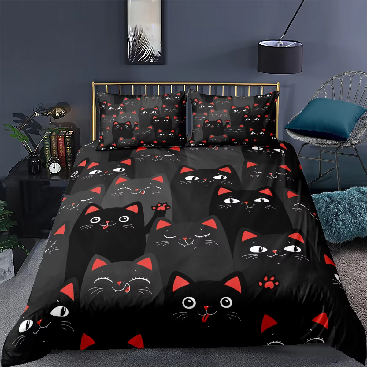 Ensemble de housse de couette de chat de dessin animé pour la décoration de chambre à coucher, ensem