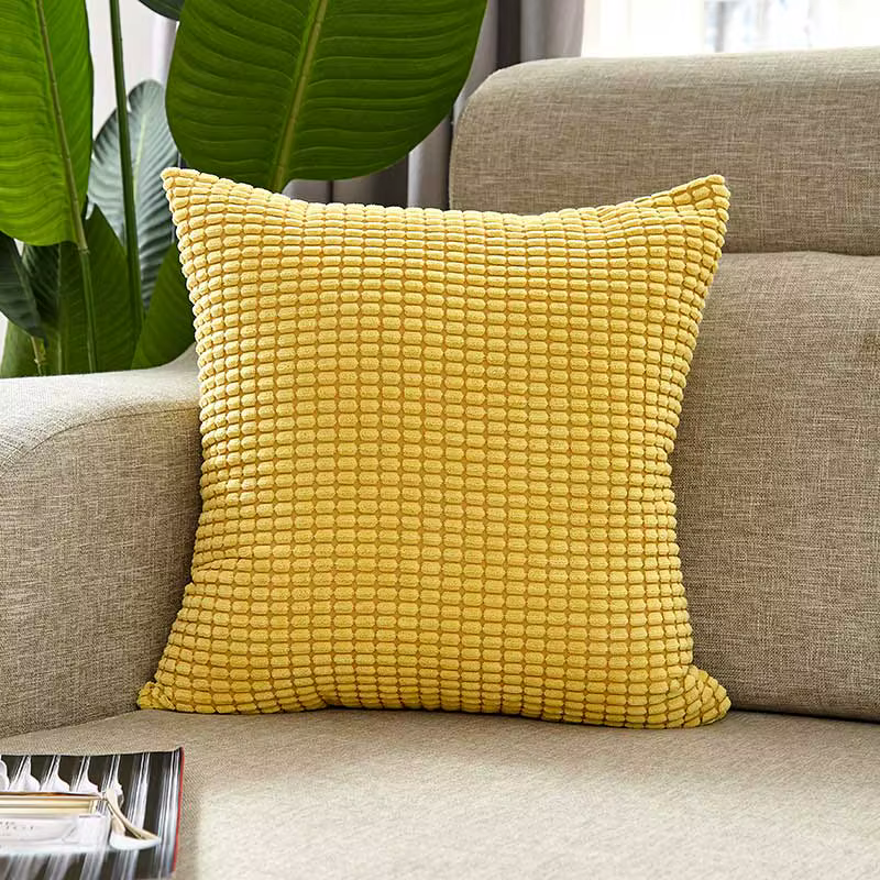 Juste de coussin jaune en velours côtelé rayé, taie d'oreiller décorative pour la maison, super doux