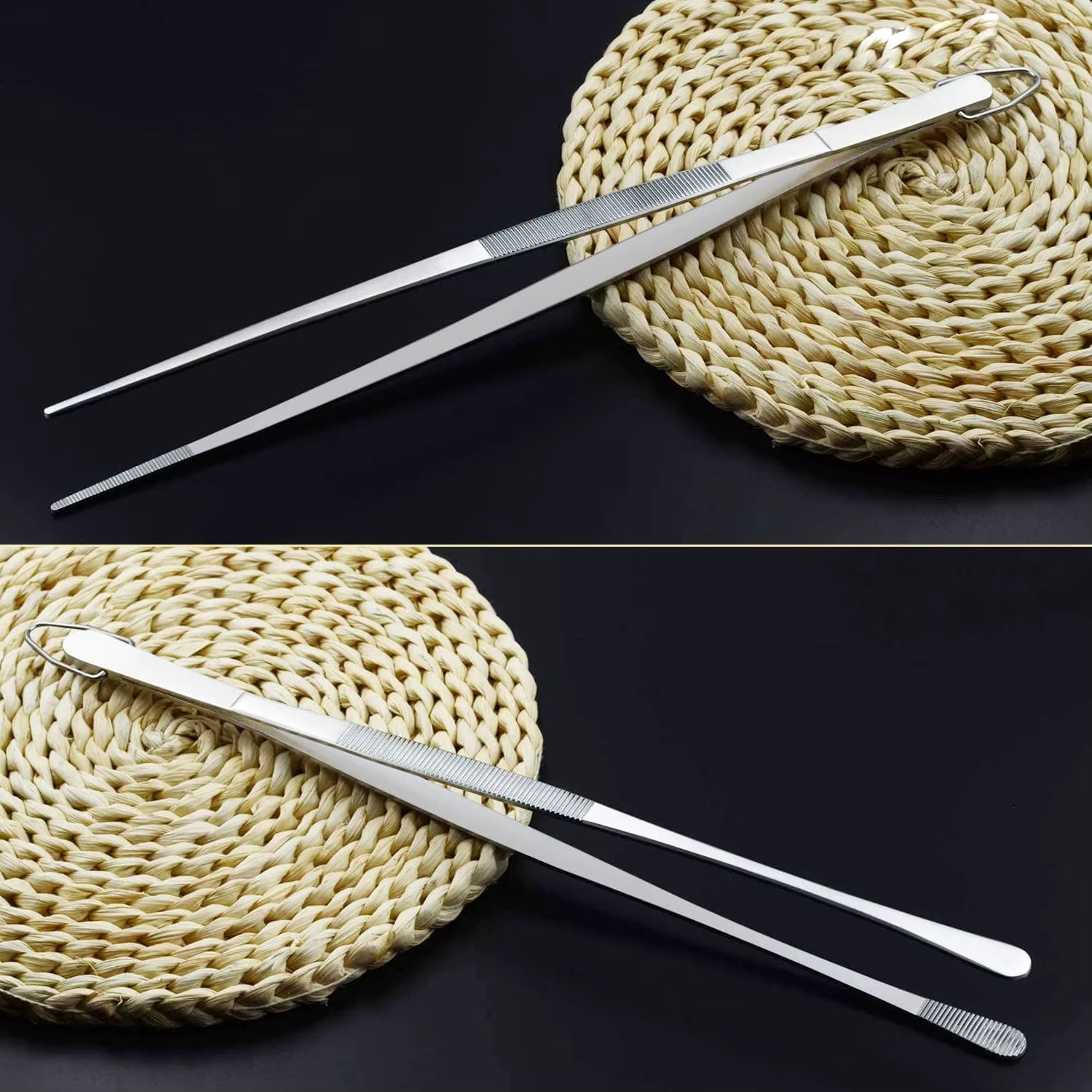 Pinces à épiler fines et longues de 12 pouces, 2 pièces, pour la cuisine et la cuisine en acier inox