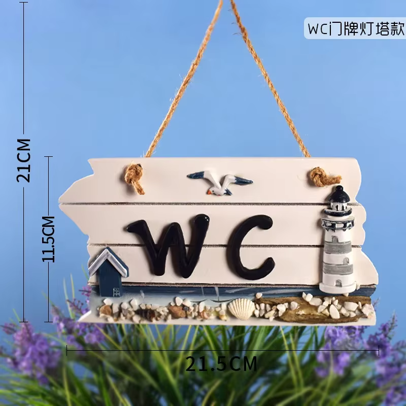 Plaque Décorative de Style Méditerranéen pour Porte de Toilette, Accessoire Créatif