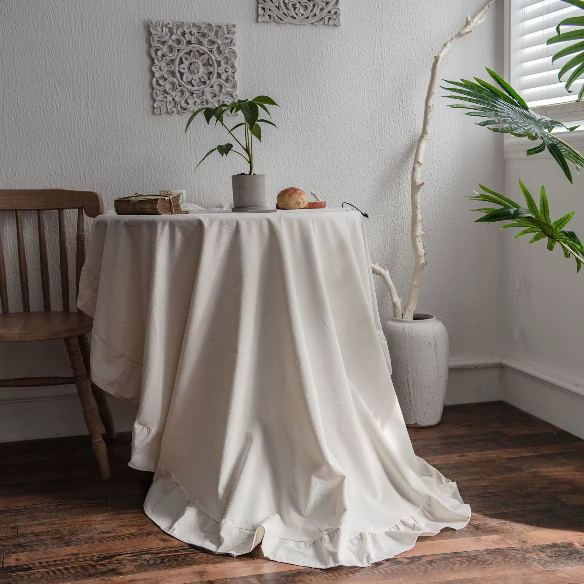 Nappe vintage à volants, déformable, lavable, décorative, fête et camping