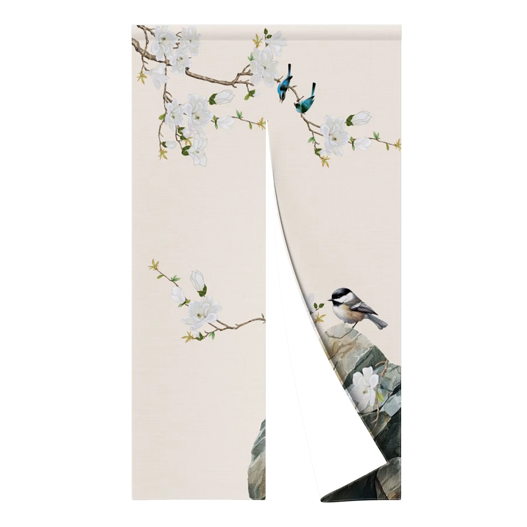 Rideau de porte japonais, fleurs de cerisier, oiseaux, vague Kanagawa, pour la décoration de la mais