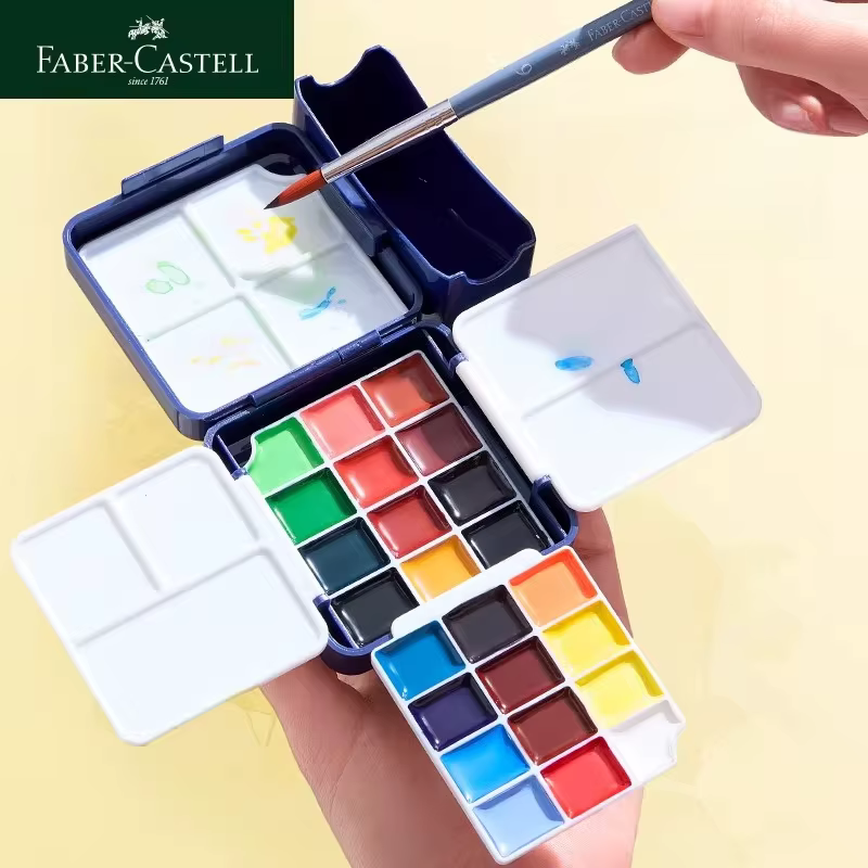 Ensemble de peinture à l'aquarelle solide Faber Castell, 24 couleurs, demi-palettes, mini kit de voy