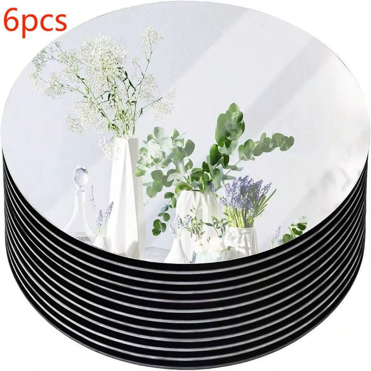 6 miroirs ronds en acrylique pour centres de table, miroirs circulaires, plateaux à bougies pour déc