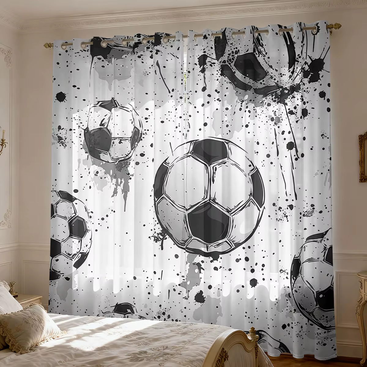Rideau imprimé football et sport, 2 pièces, 90 g/m², décoration de chambre à coucher et de salon, pl