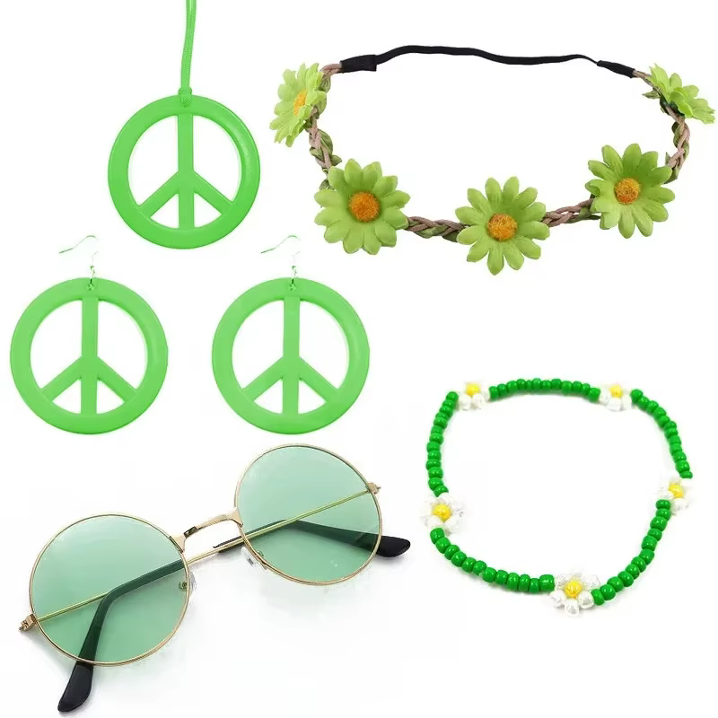 Ensemble d'accessoires de Costume Hippie Disco rétro des années 60 et 70, style Boho, signe de paix,