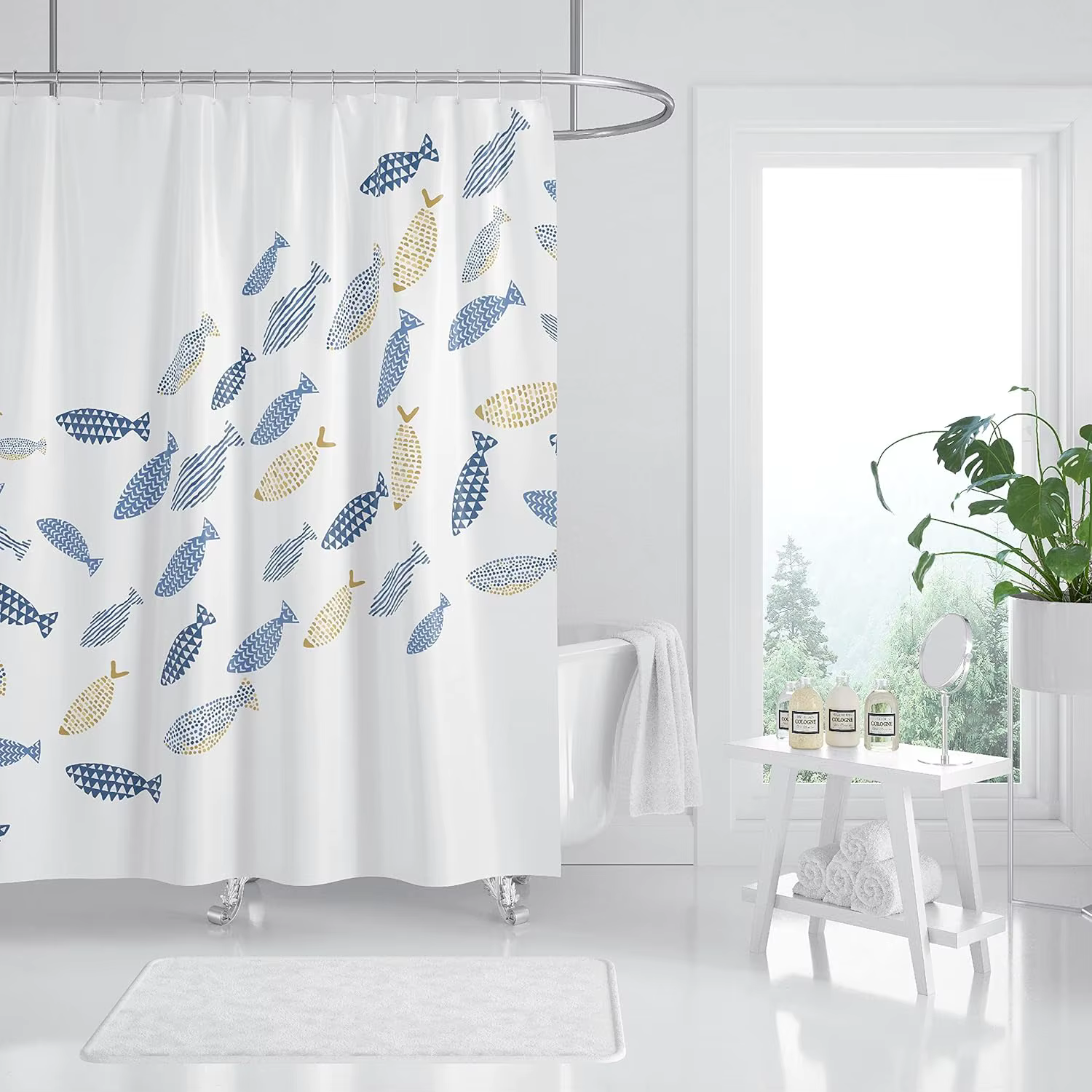 Rideau de douche minimaliste poisson de natation abstrait, baignoire décorative en tissu imperméable