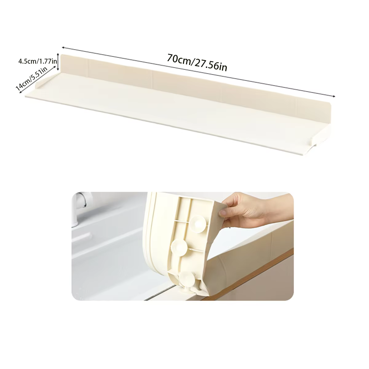Baffle anti-éclaboussures pour évier de cuisine de 70 cm avec ventouses, blanc crème/gris
