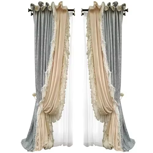 Rideaux de palais de luxe rétro en velours, lumière française, Rococo, haut de gamme, ombrage comple