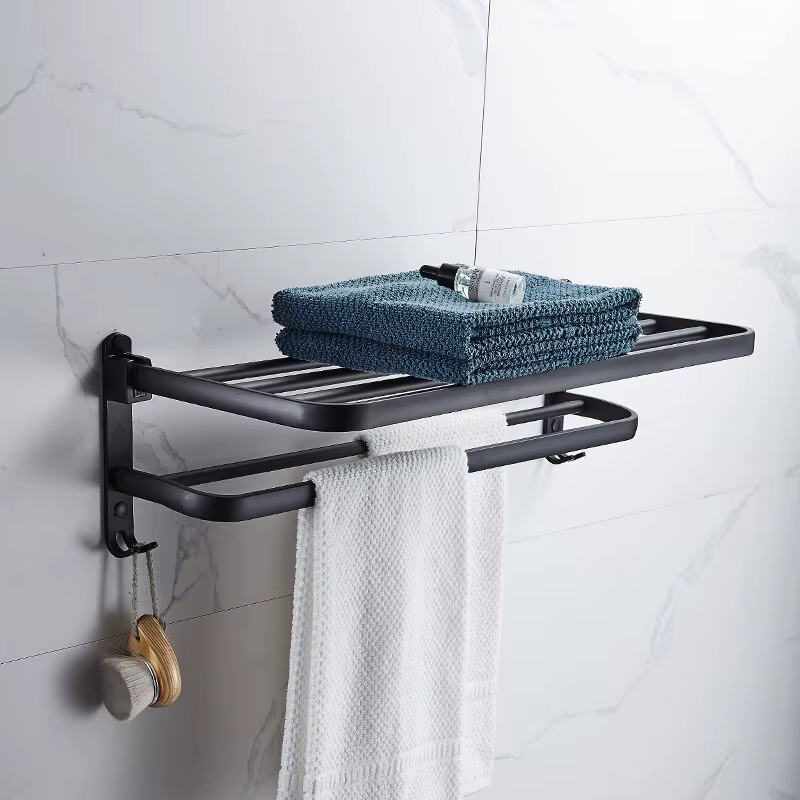 Support se pliant du noir mat 50CM avec le support AluminumTowel de support de serviette de crochet