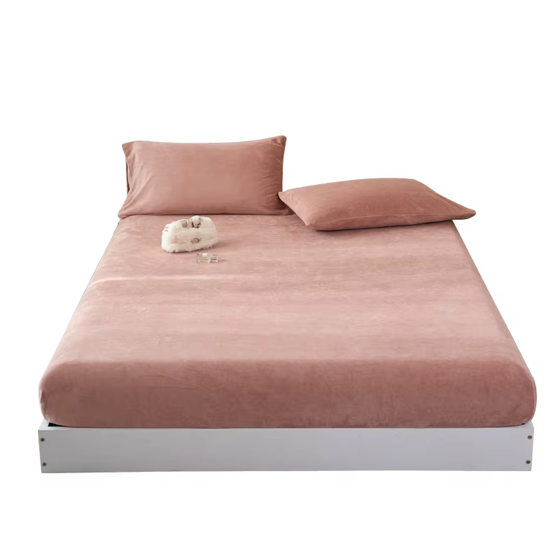 Drap-housse en flanelle et velours, housse de matelas solide, Super douce et chaude avec bandes, lin