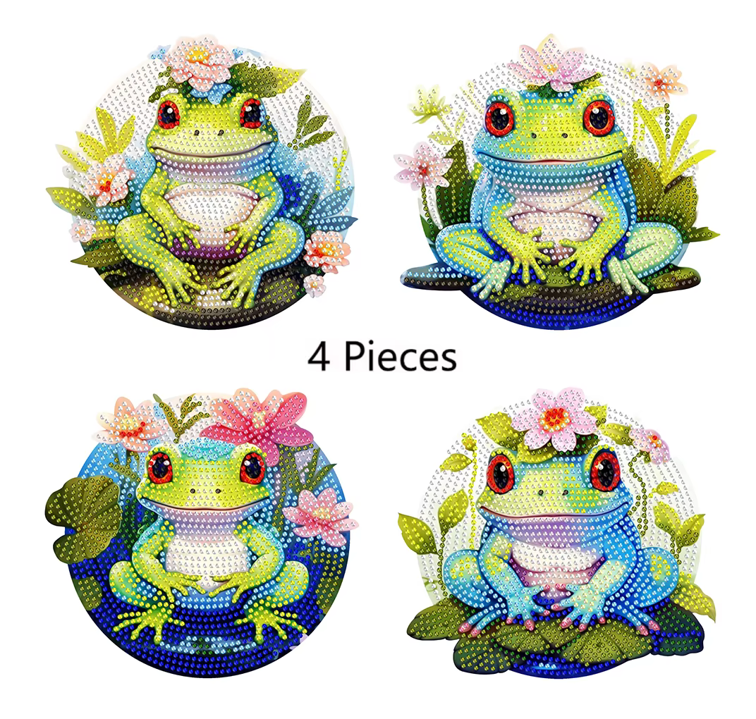 Ensemble de 4 sets de dessous-de-plat en bois à motifs colorés, peints au diamant, dessous-de-plat e