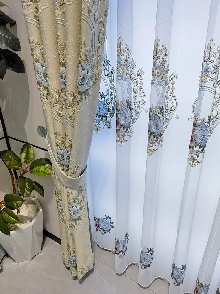 Rideaux Européens de Luxe Brodés et Gaufrés pour Salon, Salle à Manger, Chambre à Coucher – Tissu Vo