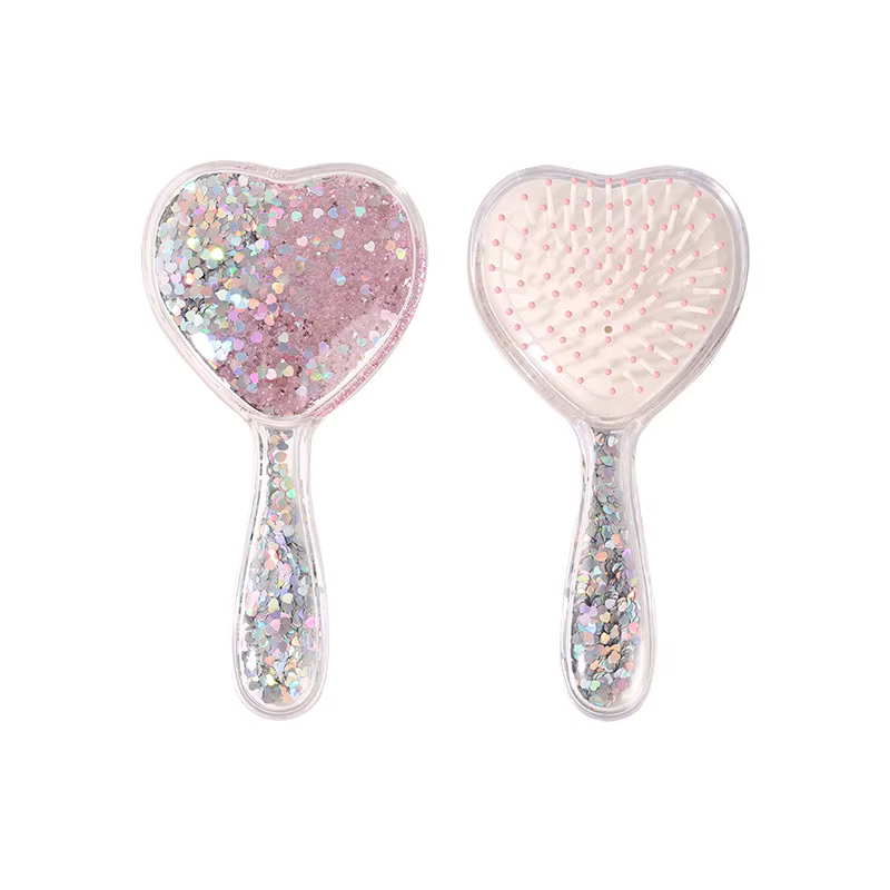 Brosse à cheveux en forme de cœur scintillante avec coussin d'air, massage du cuir chevelu étincelan