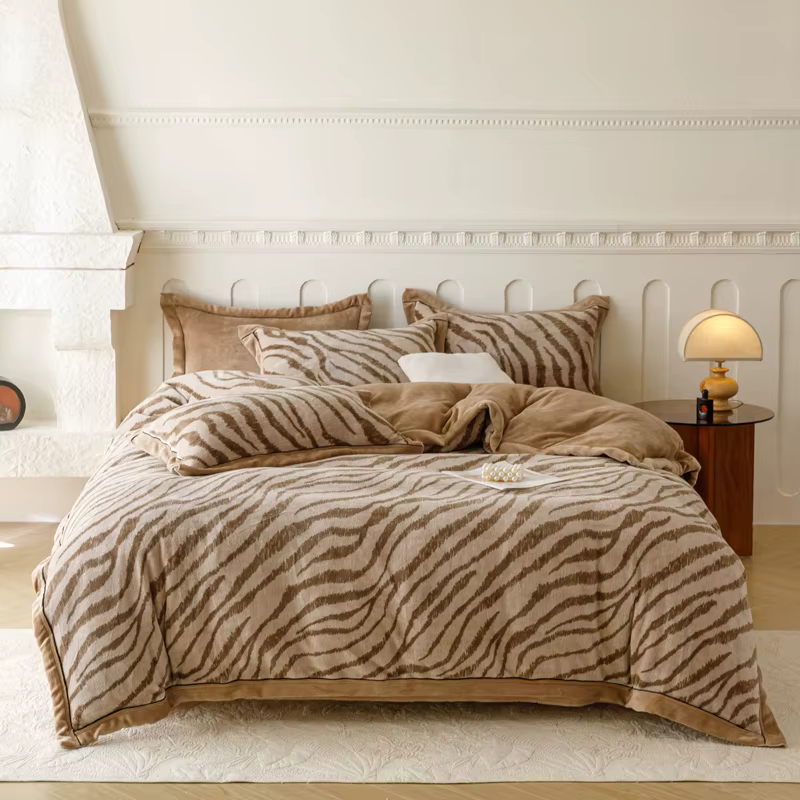 Housse de couette ou ensemble de literie en velours de lait d'hiver, housse de couette à rayures zéb
