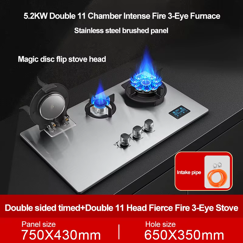 Cuisinière à gaz à double face avec couvercle rabattable anti-huile intégré, cuisinière à gaz domest