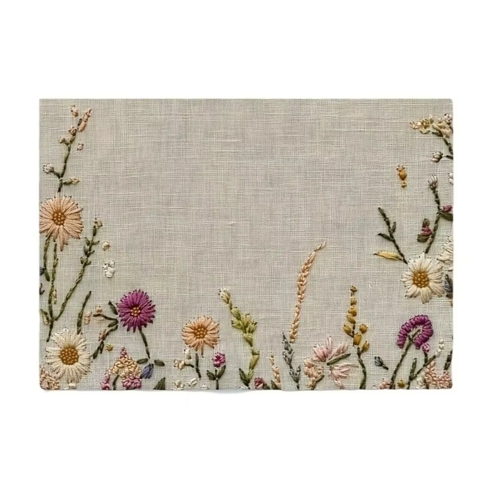 Nappe de table rectangulaire à fleurs, antidérapante, lavable, en lin, motif floral 2D, colorée, rés