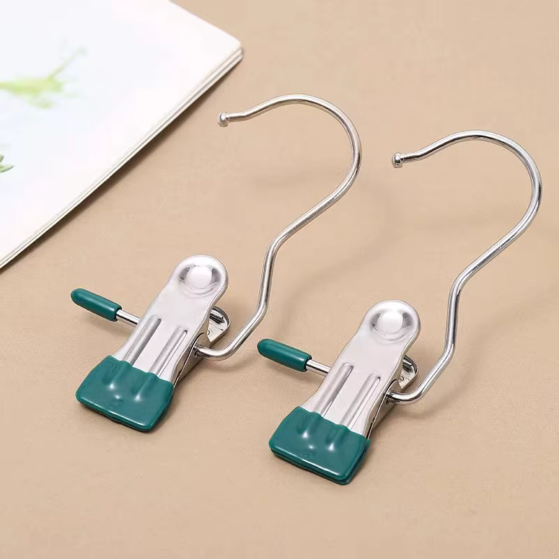 Pinces à linge en acier inoxydable avec crochet, 10 pièces, organisateur de linge, Clip de suspensio